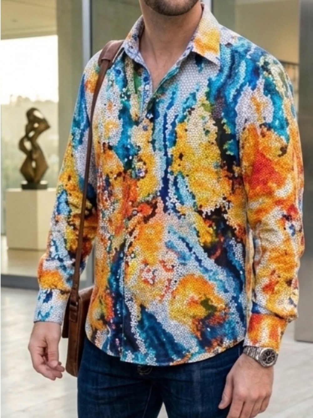 Robert Graham Large Cotton Stretch Honeycomb Mosaic Classic Fit Button Up Shirt